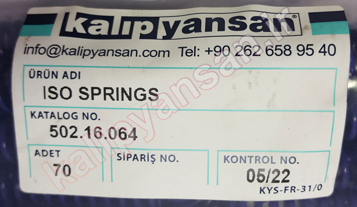 فنر قالب سازی آبی قطر 16 و ارتفاع 64